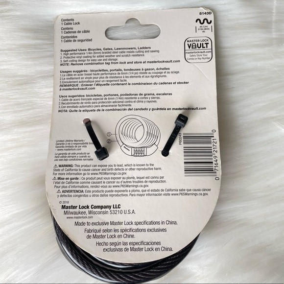 Master Lock 8143D Combination Lock for Bike in Black 4 ft long - Picture 6 of 7